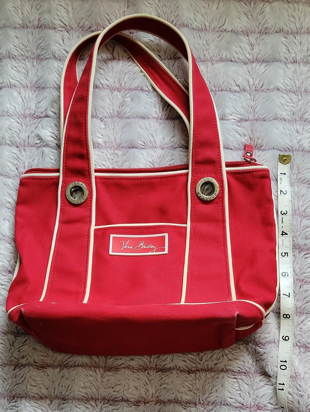 Vera Bradley Retired Deco Red White Black Daisy Floral Canvas Tote Shoulder Bag